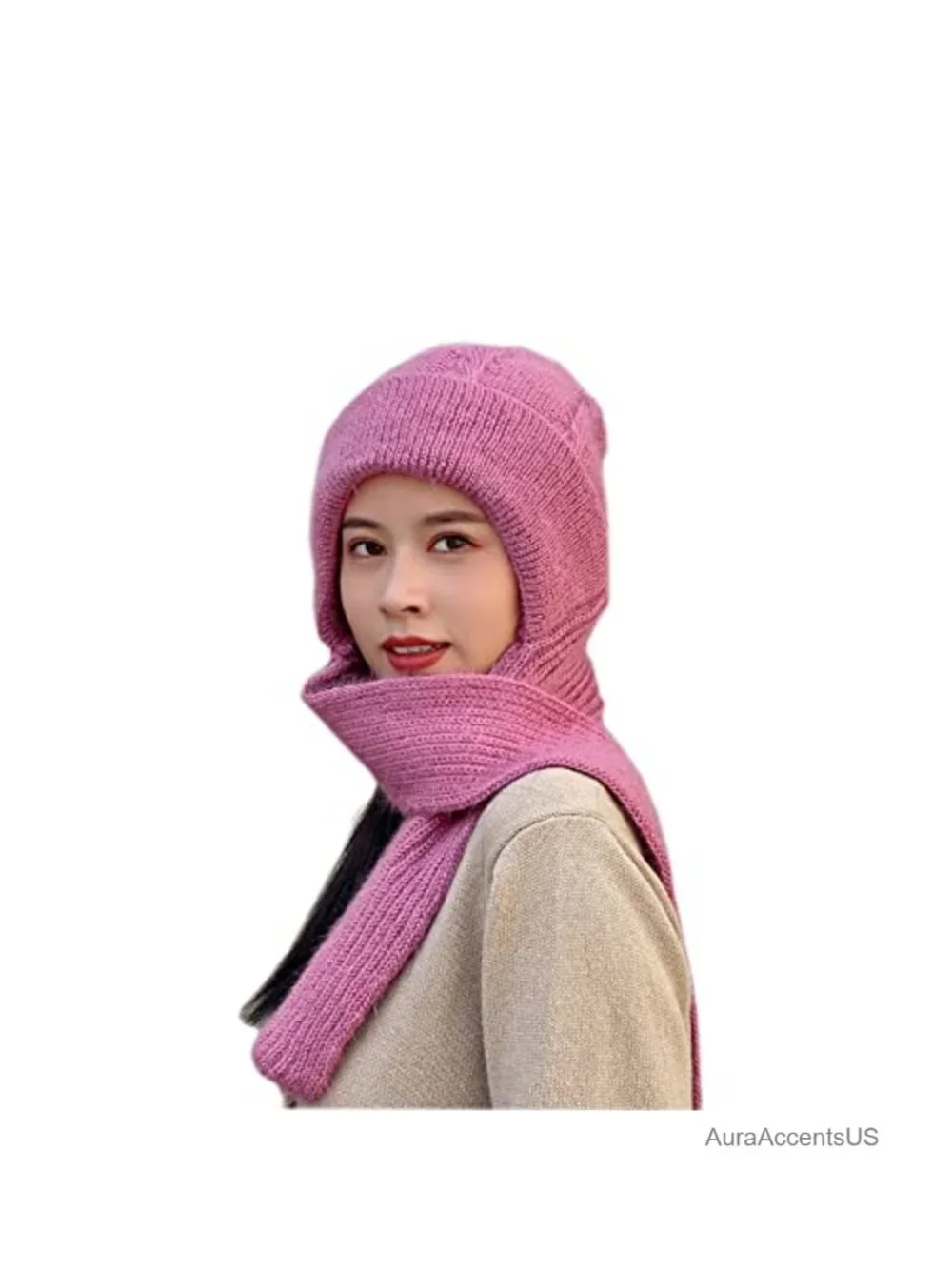 Fleece Lined Knit Beanie Hat with Scarf - Warm Winter Ear Protection